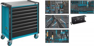 HAZET Werkstattwagen Assistent 179NXL ∙ Sortiment 179NXL-8/317 ∙ 317-teilig ∙ Schubladen | flach: 7× 81 x 696 x 398 mm ∙ Schublad Bild 1