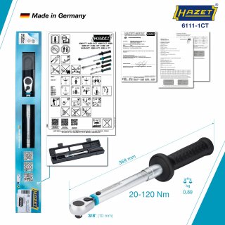 HAZET Drehmomentschlüssel mit DAkkS-Kalibrierschein 6111-1CTCAL ∙ Drehmomentbereich min-max: 20 – 120 Nm ∙ Genauigkeit: 2% ∙ 3/8 Bild 6