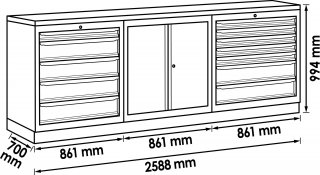 VIGOR Schrankwand-Kombination ∙ Starter-Paket ∙ Edelstahl ∙ V6000-3P1XLD-X ∙ L x B x H: 2588 mm x 700 mm x 994 mm Bild 2