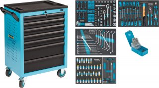 HAZET Werkstattwagen Assistent 178N ∙ Sortiment 178N-7/204 ∙ 204-teilig ∙ Schubladen | flach: 5× 80 x 527 x 348 mm ∙ Schubladen |  Bild 1