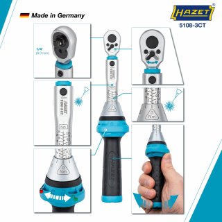 HAZET Drehmomentschlüssel 5108-3CT ∙ Drehmomentbereich min-max: 2.5 – 25 Nm ∙ Genauigkeit: 3% ∙ 1/4 Zoll (6,3 mm) Vierkant massi Bild 3