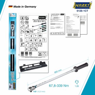 HAZET Drehmomentschlüssel ∙ US-STANDARD 6128-1CT ∙ Drehmomentbereich min-max: 67.8 – 339 Nm ∙ lbf min-max: 50 – 250 lbf.ft  ∙ Ge Bild 4