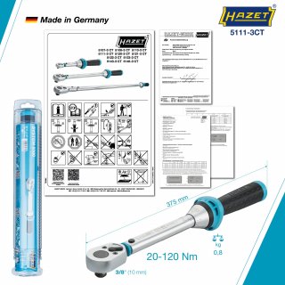 HAZET Drehmomentschlüssel 5111-3CT ∙ Drehmomentbereich min-max: 20 – 120 Nm ∙ Genauigkeit: 3% ∙ 3/8 Zoll (10 mm) Vierkant massiv Bild 4
