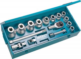 HAZET Steckschlüssel Satz 1100Z ∙ 1 Zoll (25 mm) Vierkant hohl ∙ Außen Doppelsechskant Profil ∙ 17-teilig ∙ 32 – 80 Bild 1