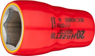 HAZET Steckschlüsseleinsatz ∙ schutzisoliert 880KV-20 ∙ 3/8 Zoll (10 mm) Vierkant hohl ∙ Außen Sechskant-Tractionsprofil ∙ SW 20 Bild 1