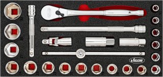 VIGOR Steckschlüssel Werkzeug Satz ∙ V4975N ∙ 25-teilig ∙ 10 – 32 mm ∙ Anzahl Werkzeuge: 25 Bild 3