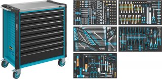 HAZET Werkstattwagen Assistent 179NXL ∙ Sortiment 179NXL-8/440 ∙ 440-teilig ∙ Schubladen | flach: 7× 81 x 696 x 398 mm ∙ Schublad Bild 1
