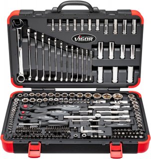 VIGOR Steckschlüssel Satz ∙ V3277N ∙ 5/16 Zoll (8 mm) Sechskant massiv | 1/4 Zoll (6,3 mm) Vierkant hohl | 3/8 Zoll (10 mm) Vierka Bild 3