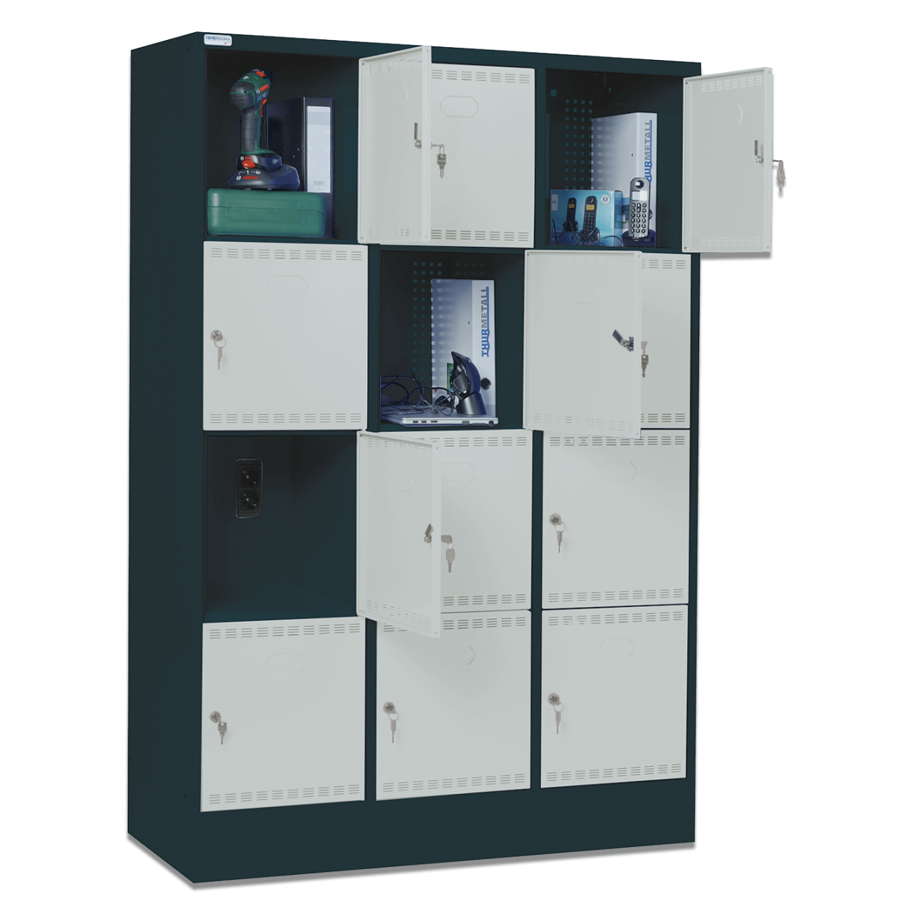 Elektro-Fächerschrank 12 Fächer je Fach 2 x Schuko 230 V kaufen bei HENI