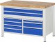 Werkbank höhenverstellbar 8923A2 | B1250xT700xH840-1040mm | 9xSchublade-VA