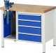 Werkbank höhenverstellbar 8185A2 | B1000xT700xH840-1040mm | 3xSchublade-VA | SSKL