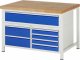Werkbank höhenverstellbar 8921A2 | B1250xT900xH840-1040mm | 7xSchublade-VA