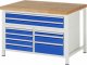 Werkbank höhenverstellbar 8923A2 | B1250xT900xH840-1040mm | 9xSchublade-VA