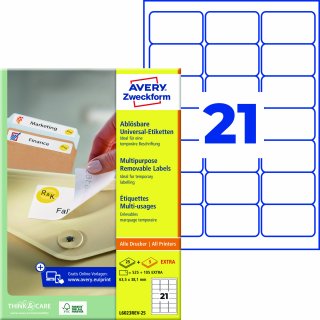 Avery Zweckform Etikett L6023REV-25 63,5x38,1mm weiß 630 St./Pack.