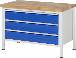 Werkbank höhenverstellbar 8357A2 | B1250xT700xH840-1040mm | 3xSchublade-VA