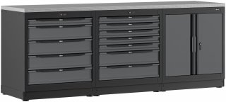 VIGOR Schrankwand-Kombination ∙ Starter-Paket ∙ Edelstahl ∙ V6000-3P1XLD-X ∙ L x B x H: 2588 mm x 700 mm x 994 mm