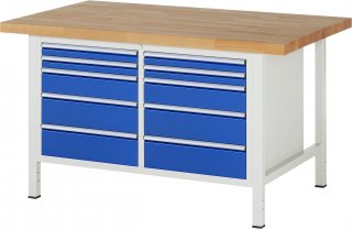 Werkbank höhenverstellbar 8480A2 | B1500xT900xH840-1040mm | 10xSchublade-VA