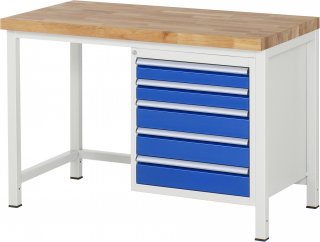 Werkbank höhenverstellbar 8171A1 | B1250xT700xH840-1040mm | 5xSchublade-VA
