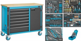 HAZET Werkbank ∙ fahrbar Assistent 179NW ∙ Sortiment 179NW-7/314 ∙ 314-teilig ∙ Schubladen | flach: 6 x 81 x 522 x 398 mm ∙ Schub