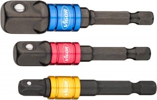 VIGOR Steckschlüssel Adapter Satz ∙ V7603/3 ∙ 1/4 Zoll (6,3 mm) Sechskant massiv ∙ 1/4 Zoll (6,3 mm) Vierkant massiv | 3/8 Zoll (