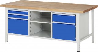 Werkbank höhenverstellbar 8562A2 | B2000xT900xH840-1040mm | 3xSchublade-VA | 2xTür