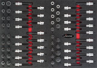 VIGOR Schraubendreher-Einsatz Satz ∙ V4753 ∙ 1/2 Zoll (12,5 mm) Vierkant hohl ∙ Innen TORX® Profil | Innen Sechskant Profil ∙ 70-