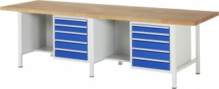 Werkbank höhenverstellbar 8454A2 | B3000xT900xH840-1040mm | 10xSchublade-VA