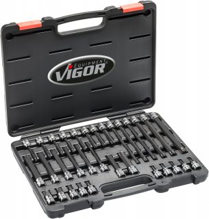 VIGOR T Schraubendreher-Einsatz Satz ∙ V6017 ∙ 3/8 Zoll (10 mm) Vierkant hohl ∙ Innen TORX® Profil ∙ 32-teilig ∙ T20 – T70 ∙ Anz