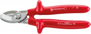 VDE-Kabelschere L.220mm Kopf verchromt Griffe tauchisoliert | DIN EN 60900 | #T; AC/1000 V