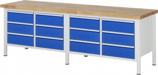 Werkbank höhenverstellbar 8473A2 | B2500xT700xH840-1040mm | 12xSchublade-VA