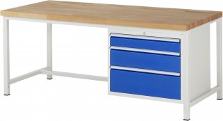 Werkbank höhenverstellbar 8259A1 | B2000xT900xH840-1040mm | 3xSchublade-VA