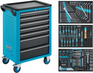 HAZET Werkstattwagen Assistent 176N-7 ∙ Sortiment 176N-7/193 ∙ 193-teilig ∙ Schubladen | flach: 5× 81 x 522 x 348 mm ∙ Schubladen