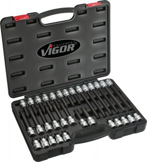 VIGOR T Schraubendreher-Einsatz Satz ∙ V1917 ∙ 1/2 Zoll (12,5 mm) Vierkant hohl ∙ Innen TORX® Profil ∙ 32-teilig ∙ T20 – T70 ∙ A
