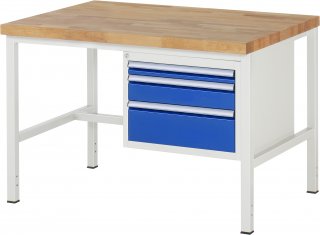 Werkbank höhenverstellbar 8126A1 | B1250xT900xH840-1040mm | 3xSchublade-VA
