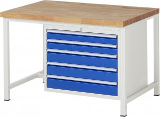 Werkbank höhenverstellbar 8271A1 | B1250xT900xH840-1040mm | 5xSchublade-VA