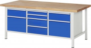 Werkbank höhenverstellbar 8572A2 | B2000xT900xH840-1040mm | 8xSchublade-VA