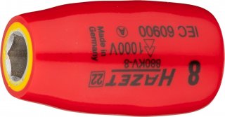 HAZET Steckschlüsseleinsatz ∙ schutzisoliert 880KV-8 ∙ 3/8 Zoll (10 mm) Vierkant hohl ∙ Außen Sechskant-Tractionsprofil ∙ SW 8 m