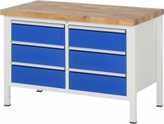 Werkbank höhenverstellbar 8473A2 | B1250xT700xH840-1040mm | 6xSchublade-VA