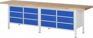 Werkbank höhenverstellbar 8473A2 | B3000xT700xH840-1040mm | 12xSchublade-VA