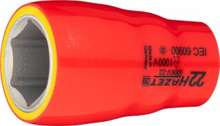 HAZET Steckschlüsseleinsatz ∙ schutzisoliert 900KV-22 ∙ 1/2 Zoll (12,5 mm) Vierkant hohl ∙ Außen Sechskant-Tractionsprofil ∙ SW 