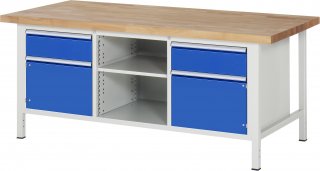 Werkbank höhenverstellbar 8561A2 | B2000xT900xH840-1040mm | 2xSchublade-VA | 2xTür