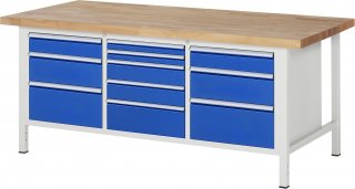 Werkbank höhenverstellbar 8578A2 | B2000xT900xH840-1040mm | 11xSchublade-VA