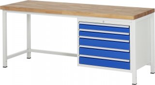 Werkbank höhenverstellbar 8271A1 | B2000xT700xH840-1040mm | 5xSchublade-VA
