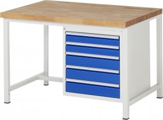 Werkbank höhenverstellbar 8171A1 | B1250xT900xH840-1040mm | 5xSchublade-VA