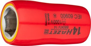 HAZET Steckschlüsseleinsatz ∙ schutzisoliert 880KV-14 ∙ 3/8 Zoll (10 mm) Vierkant hohl ∙ Außen Sechskant-Tractionsprofil ∙ SW 14