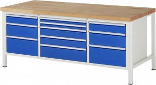 Werkbank höhenverstellbar 8758A2 | B2000xT900xH840-1040mm | 11xSchublade-TA