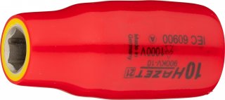 HAZET Steckschlüsseleinsatz ∙ schutzisoliert 900KV-10 ∙ 1/2 Zoll (12,5 mm) Vierkant hohl ∙ Außen Sechskant-Tractionsprofil ∙ SW 