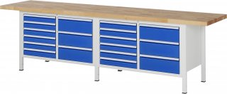 Werkbank höhenverstellbar 8479A2 | B3000xT700xH840-1040mm | 18xSchublade-VA