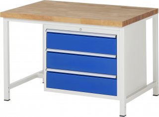 Werkbank höhenverstellbar 8257A1 | B1250xT900xH840-1040mm | 3xSchublade-VA