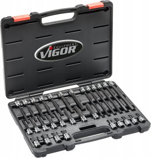 VIGOR Innensechskant Schraubendreher-Einsatz Satz ∙ V6019 ∙ 3/8 Zoll (10 mm) Vierkant hohl ∙ Innen Sechskant Profil ∙ 30-teilig 